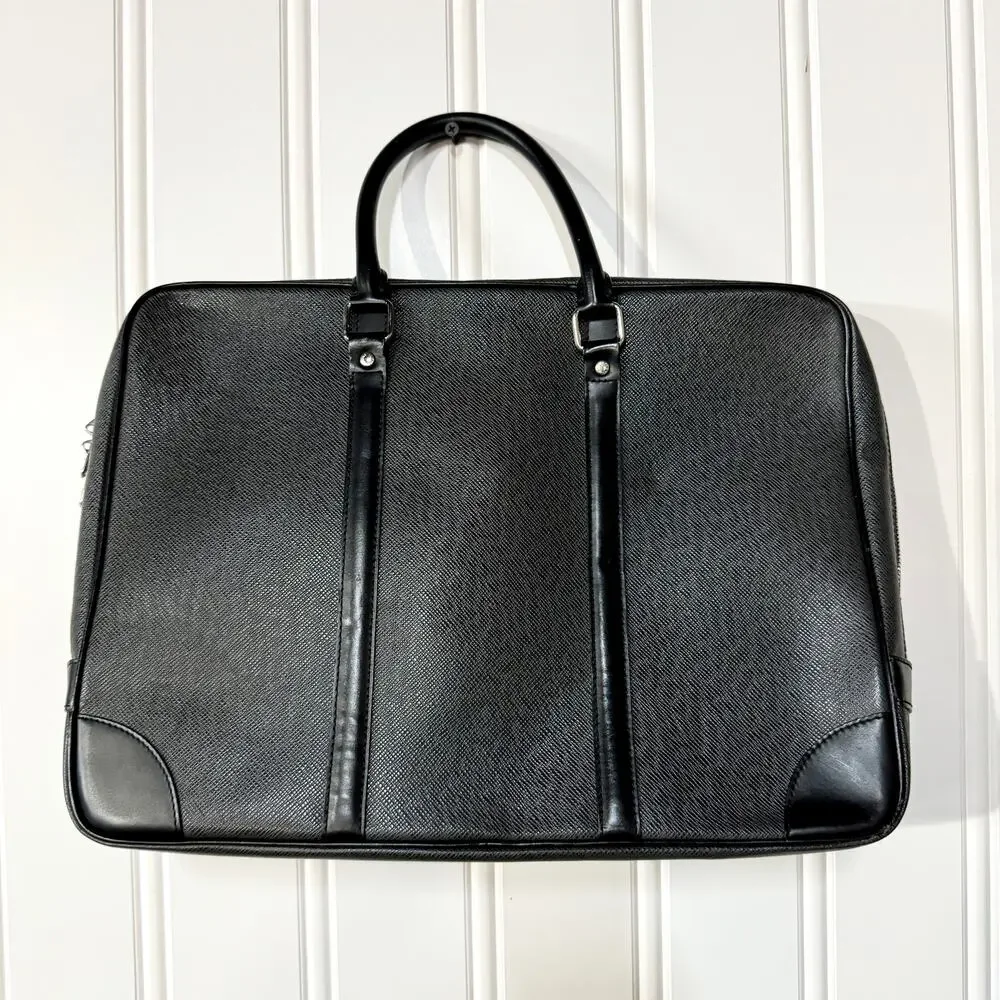 LOUIS VUITTON Authentic Men's Business Bag Briefcase Leather Black Round Zipper